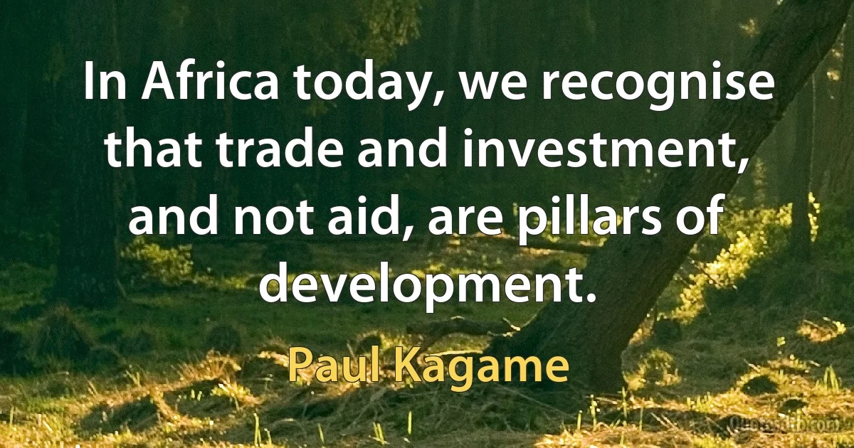 In Africa today, we recognise that trade and investment, and not aid, are pillars of development. (Paul Kagame)