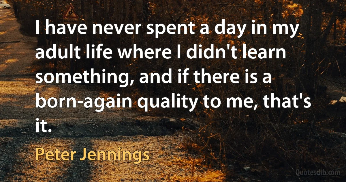 I have never spent a day in my adult life where I didn't learn something, and if there is a born-again quality to me, that's it. (Peter Jennings)