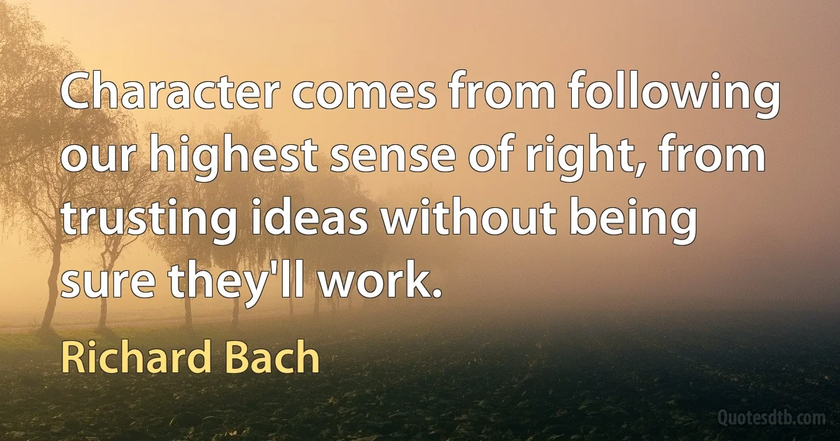 Character comes from following our highest sense of right, from trusting ideas without being sure they'll work. (Richard Bach)