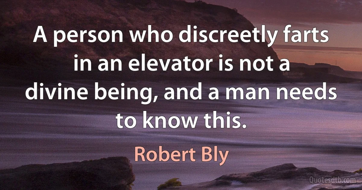 A person who discreetly farts in an elevator is not a divine being, and a man needs to know this. (Robert Bly)