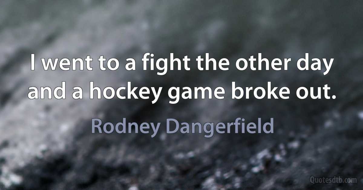 I went to a fight the other day and a hockey game broke out. (Rodney Dangerfield)