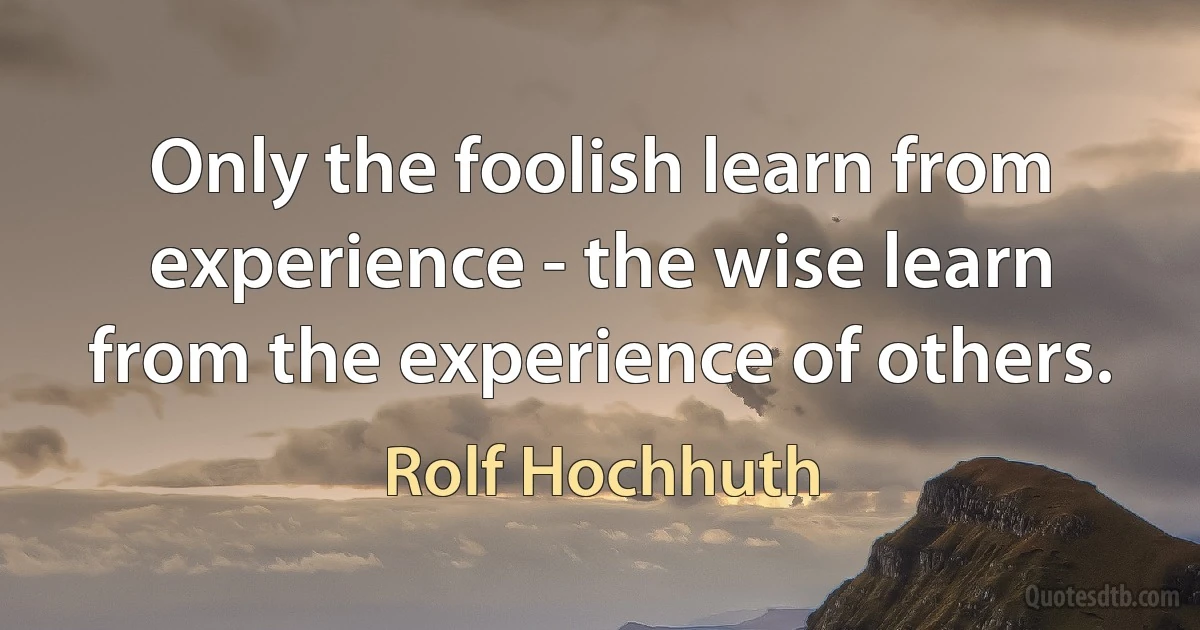 Only the foolish learn from experience - the wise learn from the experience of others. (Rolf Hochhuth)