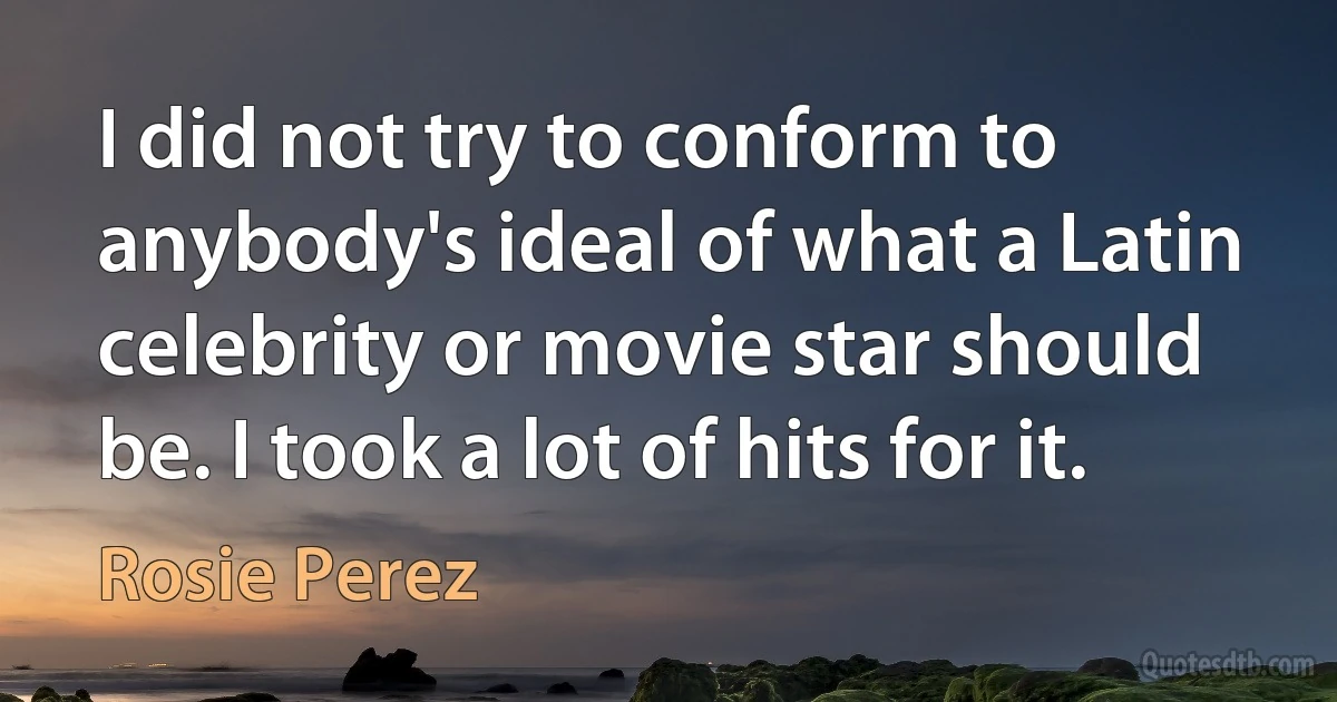 I did not try to conform to anybody's ideal of what a Latin celebrity or movie star should be. I took a lot of hits for it. (Rosie Perez)