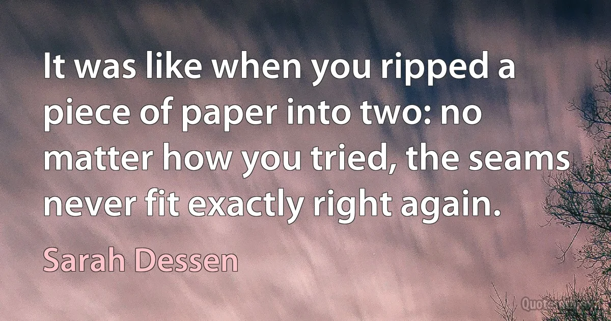 It was like when you ripped a piece of paper into two: no matter how you tried, the seams never fit exactly right again. (Sarah Dessen)