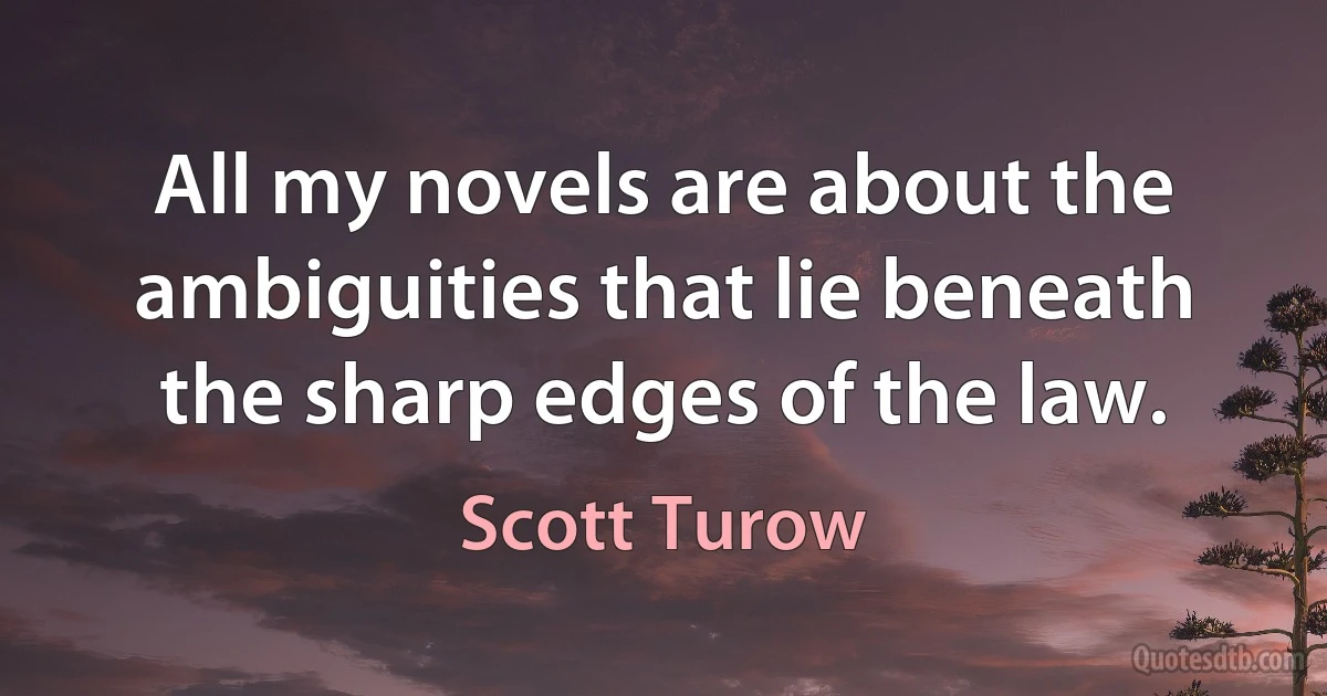 All my novels are about the ambiguities that lie beneath the sharp edges of the law. (Scott Turow)