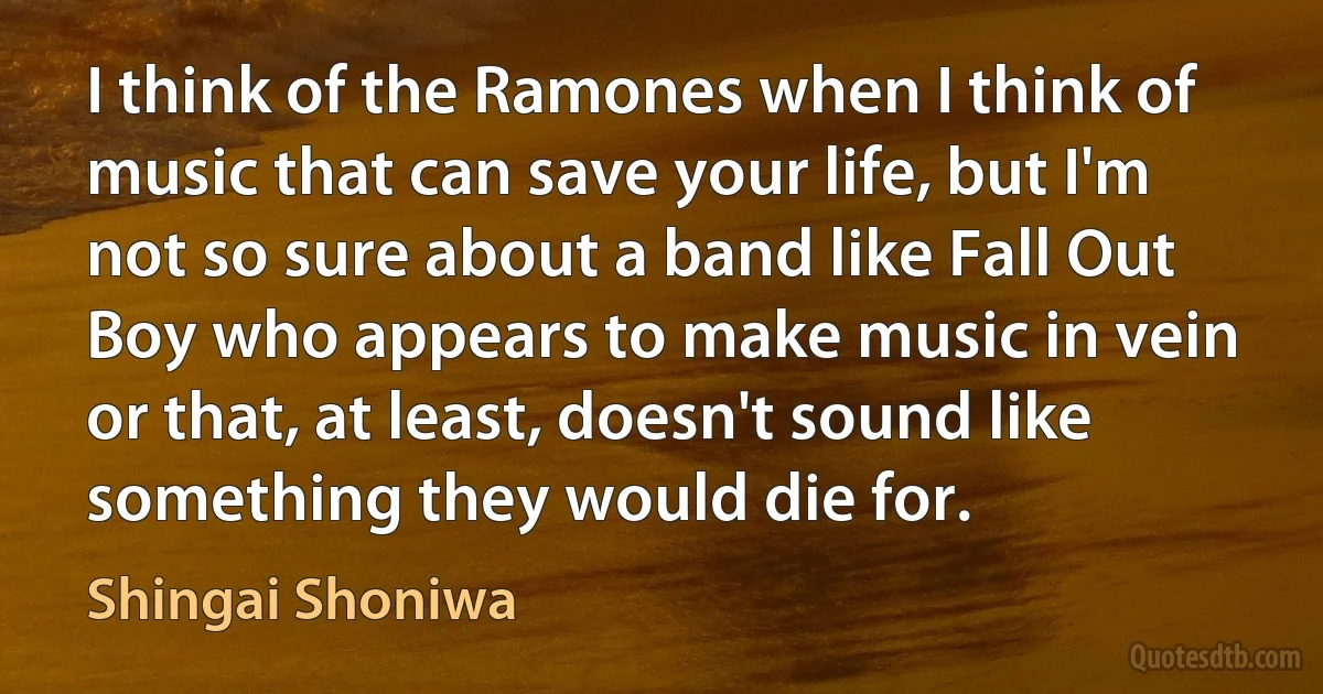 I think of the Ramones when I think of music that can save your life, but I'm not so sure about a band like Fall Out Boy who appears to make music in vein or that, at least, doesn't sound like something they would die for. (Shingai Shoniwa)