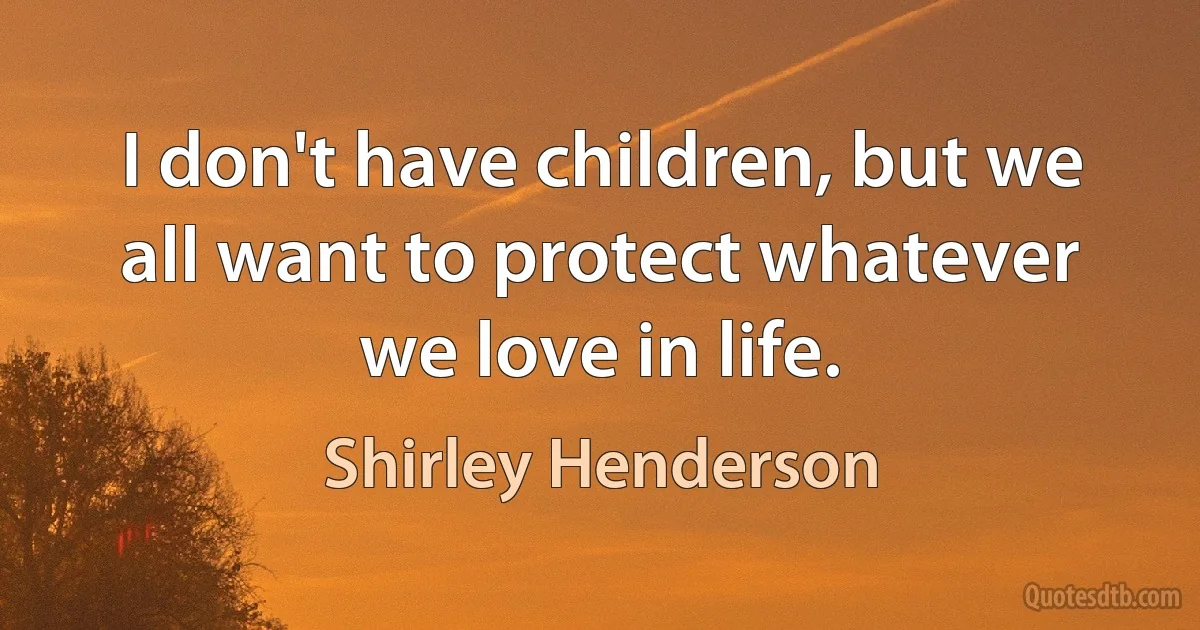 I don't have children, but we all want to protect whatever we love in life. (Shirley Henderson)