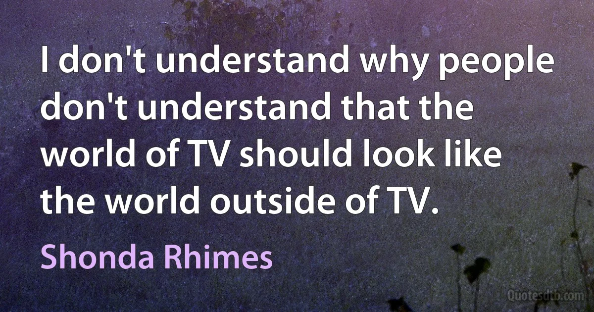 I don't understand why people don't understand that the world of TV should look like the world outside of TV. (Shonda Rhimes)