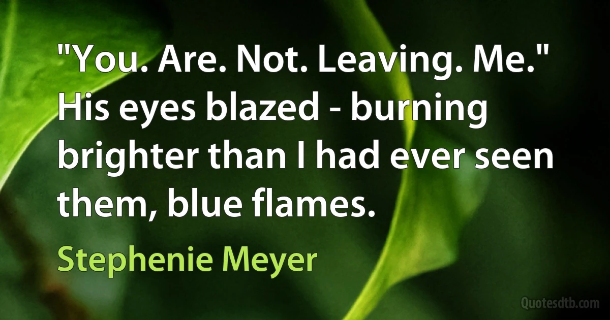 "You. Are. Not. Leaving. Me." His eyes blazed - burning brighter than I had ever seen them, blue flames. (Stephenie Meyer)