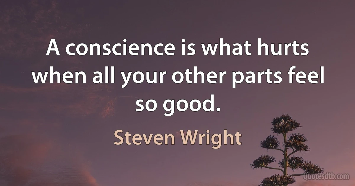 A conscience is what hurts when all your other parts feel so good. (Steven Wright)