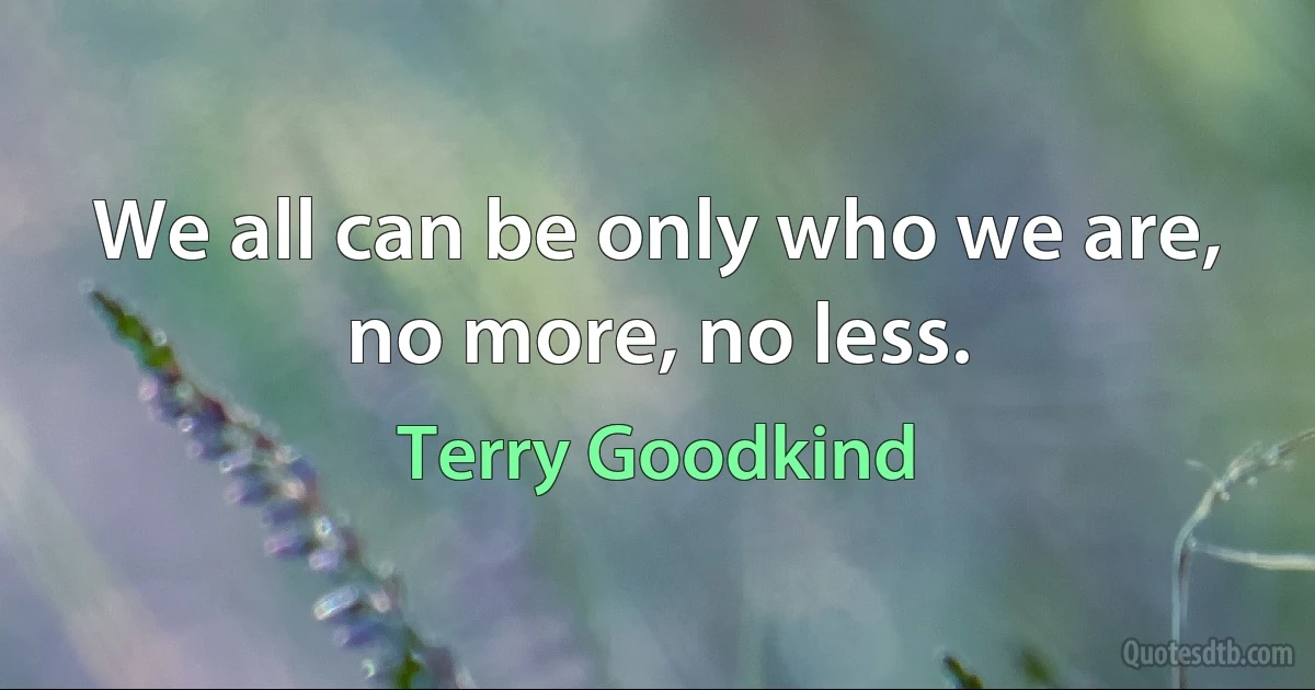 We all can be only who we are, no more, no less. (Terry Goodkind)