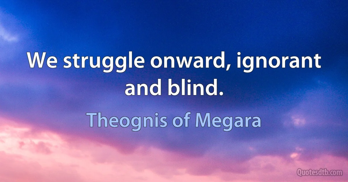 We struggle onward, ignorant and blind. (Theognis of Megara)