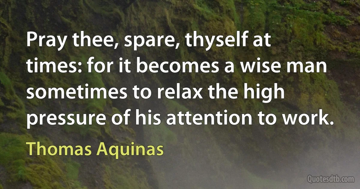 Pray thee, spare, thyself at times: for it becomes a wise man sometimes to relax the high pressure of his attention to work. (Thomas Aquinas)