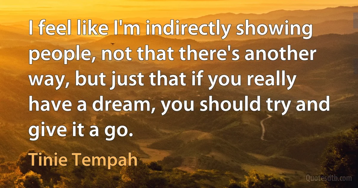 I feel like I'm indirectly showing people, not that there's another way, but just that if you really have a dream, you should try and give it a go. (Tinie Tempah)