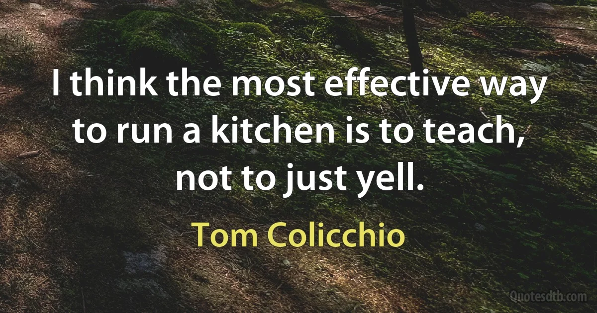 I think the most effective way to run a kitchen is to teach, not to just yell. (Tom Colicchio)