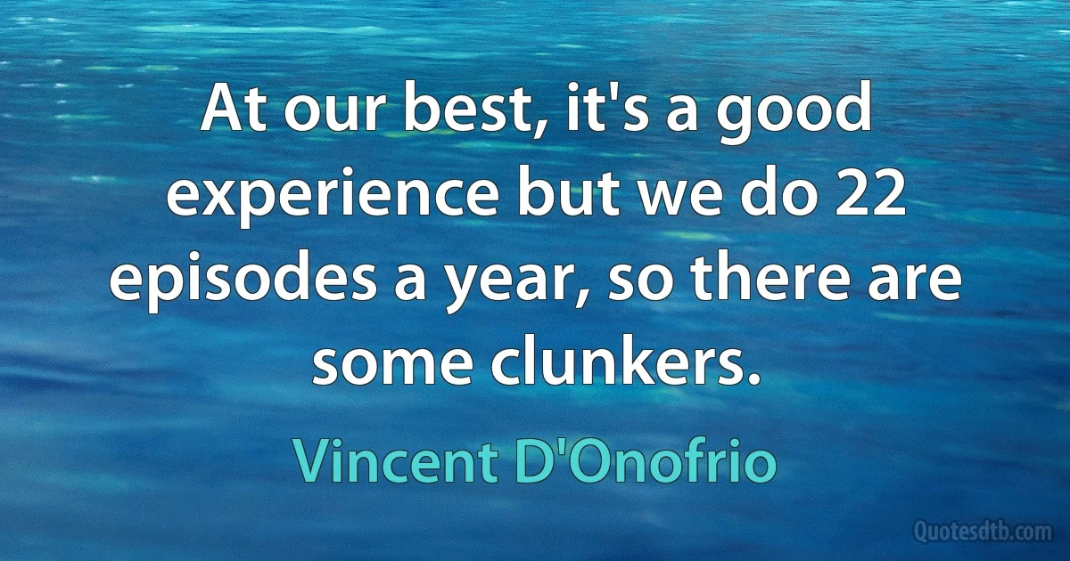 At our best, it's a good experience but we do 22 episodes a year, so there are some clunkers. (Vincent D'Onofrio)