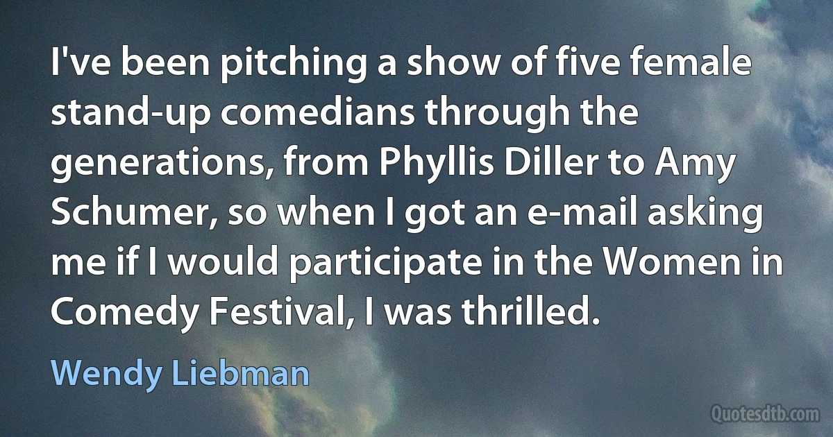 I've been pitching a show of five female stand-up comedians through the generations, from Phyllis Diller to Amy Schumer, so when I got an e-mail asking me if I would participate in the Women in Comedy Festival, I was thrilled. (Wendy Liebman)