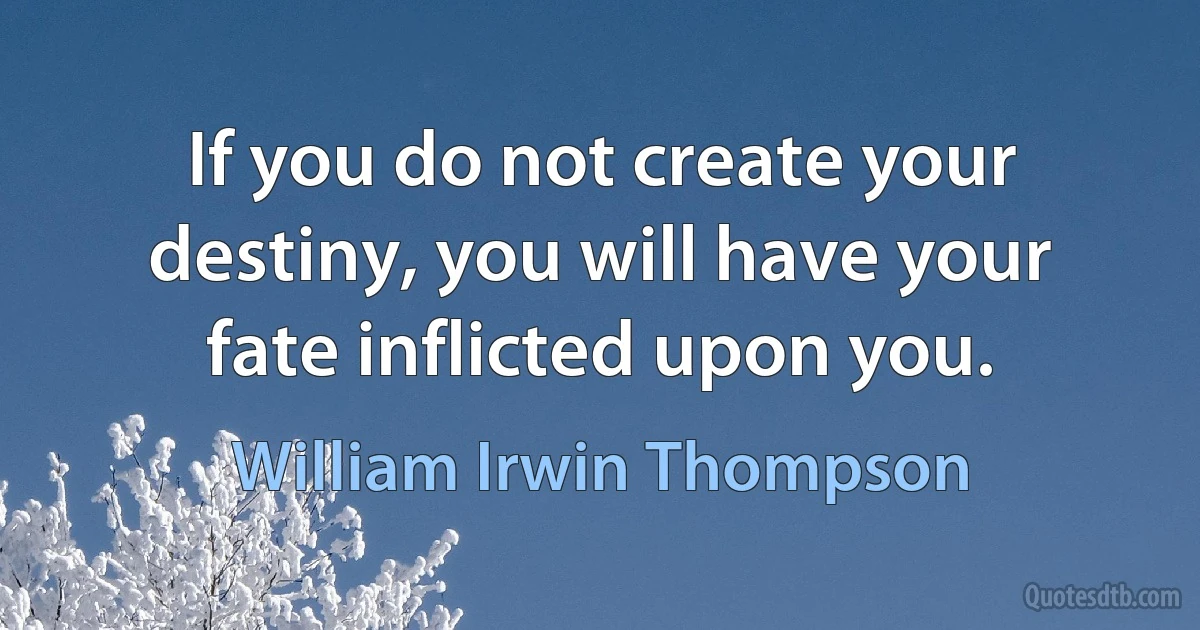 If you do not create your destiny, you will have your fate inflicted upon you. (William Irwin Thompson)