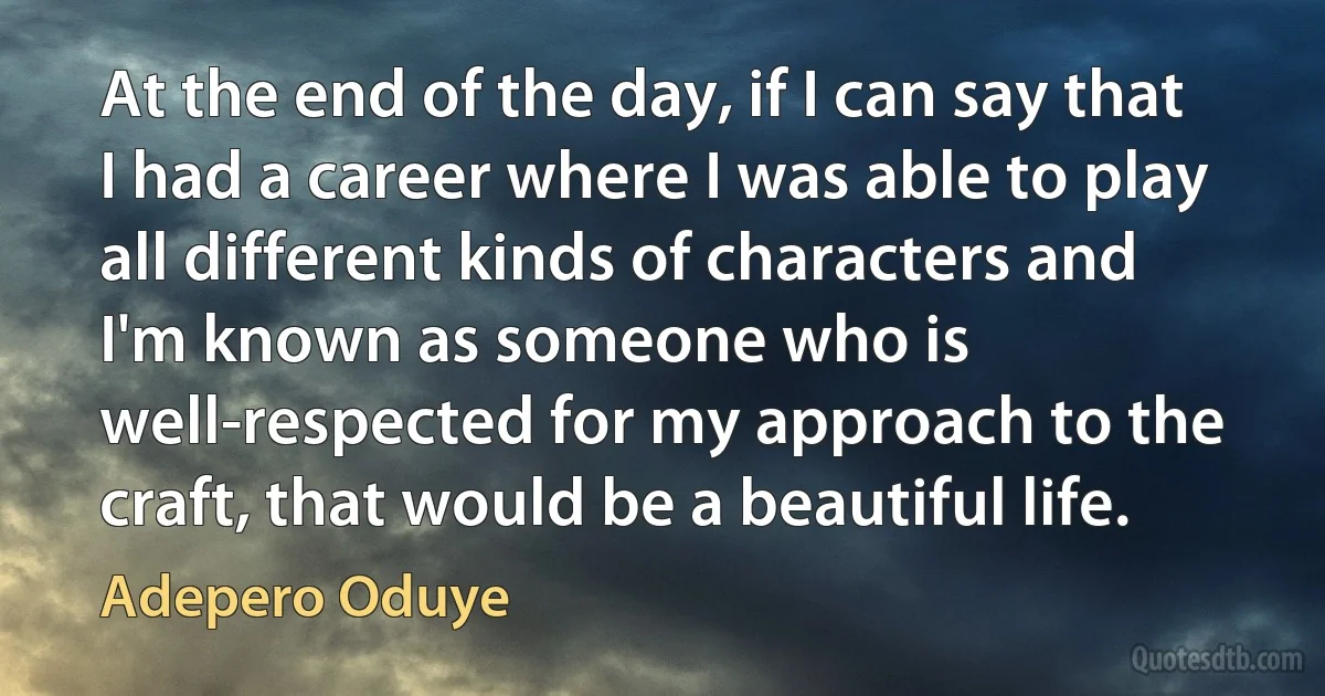 At the end of the day, if I can say that I had a career where I was able to play all different kinds of characters and I'm known as someone who is well-respected for my approach to the craft, that would be a beautiful life. (Adepero Oduye)