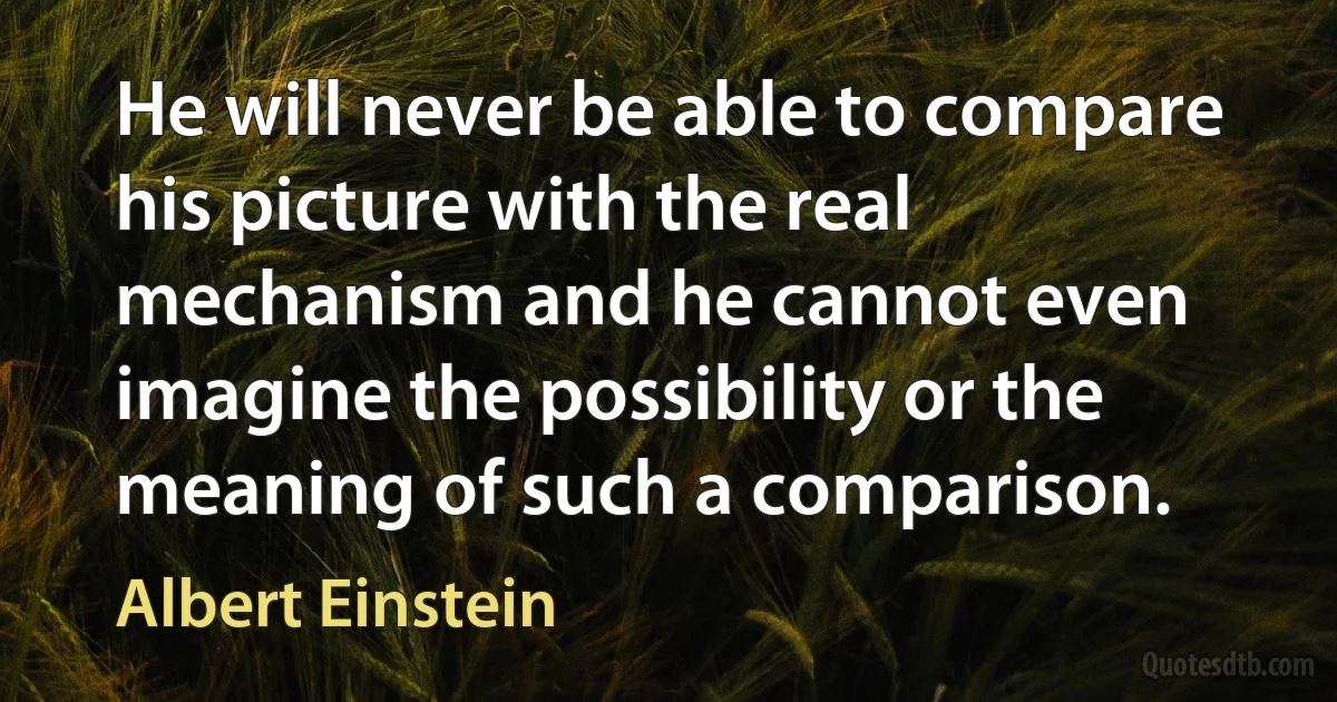 He will never be able to compare his picture with the real mechanism and he cannot even imagine the possibility or the meaning of such a comparison. (Albert Einstein)