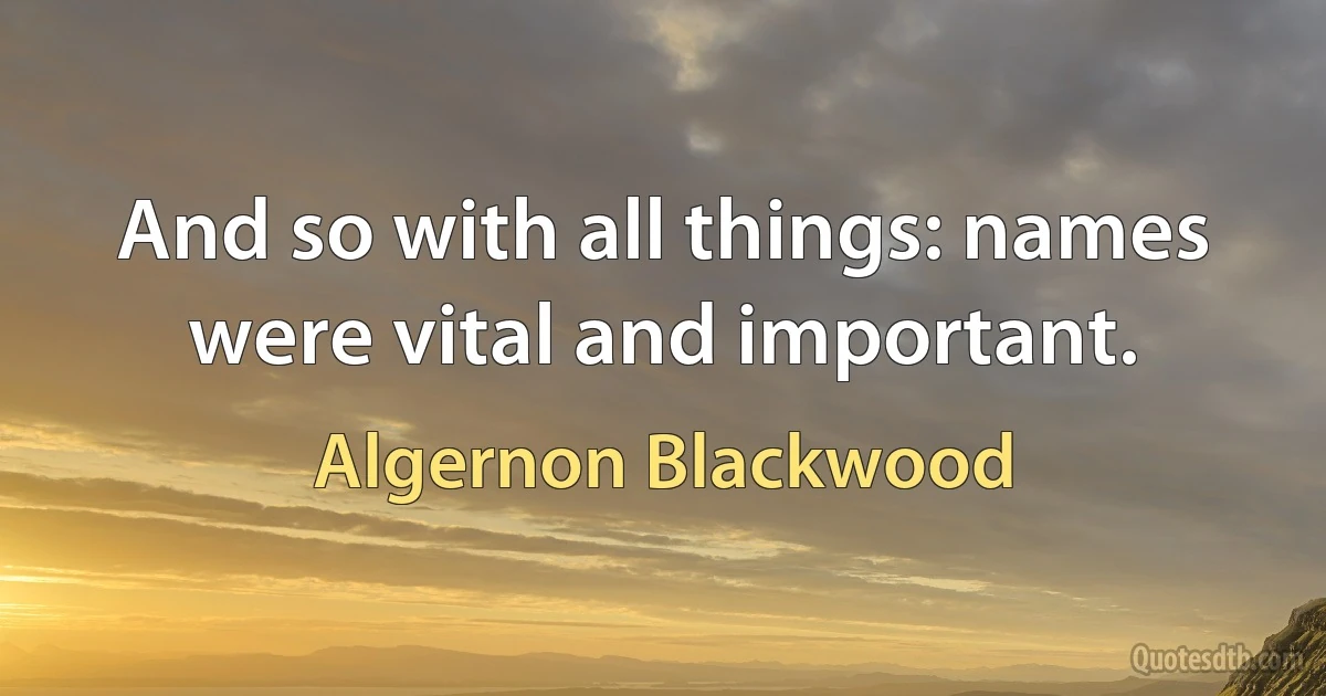 And so with all things: names were vital and important. (Algernon Blackwood)