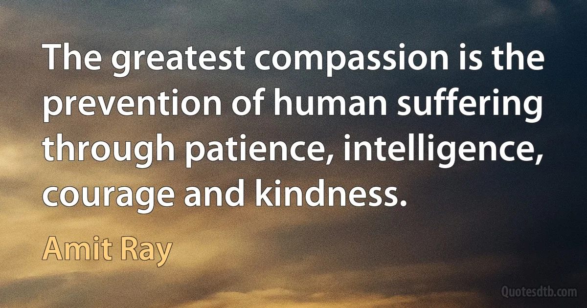 The greatest compassion is the prevention of human suffering through patience, intelligence, courage and kindness. (Amit Ray)