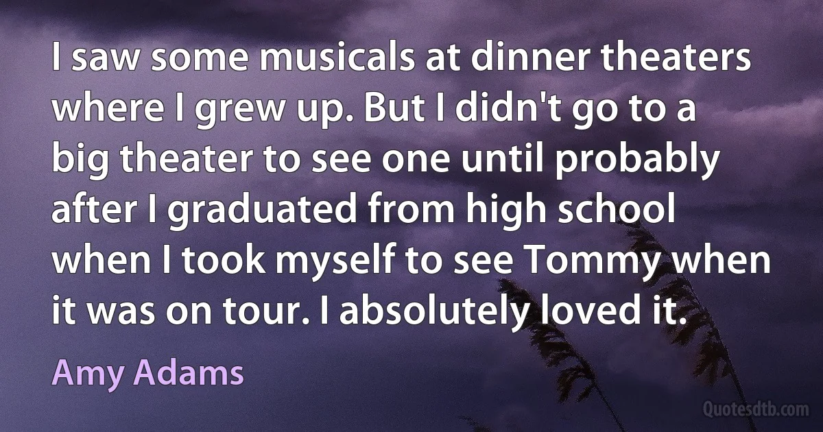 I saw some musicals at dinner theaters where I grew up. But I didn't go to a big theater to see one until probably after I graduated from high school when I took myself to see Tommy when it was on tour. I absolutely loved it. (Amy Adams)