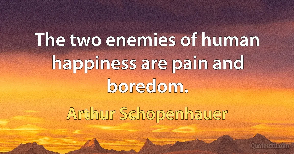 The two enemies of human happiness are pain and boredom. (Arthur Schopenhauer)