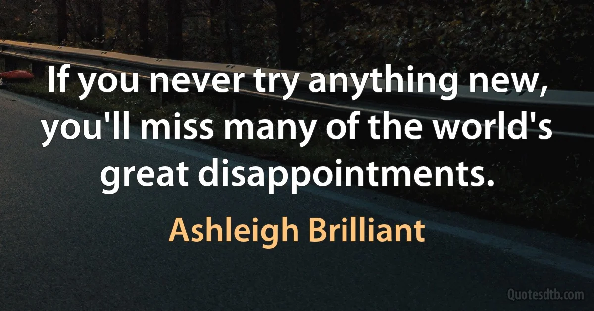 If you never try anything new, you'll miss many of the world's great disappointments. (Ashleigh Brilliant)