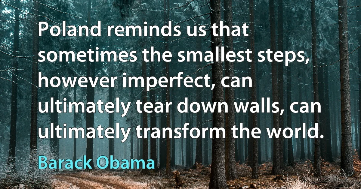 Poland reminds us that sometimes the smallest steps, however imperfect, can ultimately tear down walls, can ultimately transform the world. (Barack Obama)