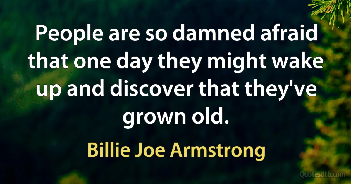 People are so damned afraid that one day they might wake up and discover that they've grown old. (Billie Joe Armstrong)