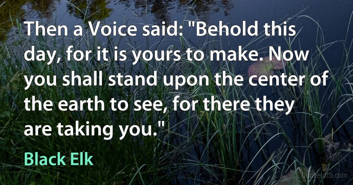 Then a Voice said: "Behold this day, for it is yours to make. Now you shall stand upon the center of the earth to see, for there they are taking you." (Black Elk)