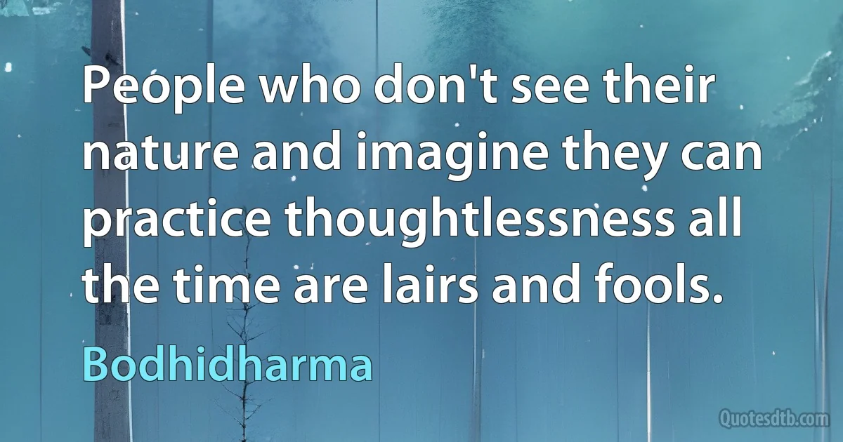 People who don't see their nature and imagine they can practice thoughtlessness all the time are lairs and fools. (Bodhidharma)