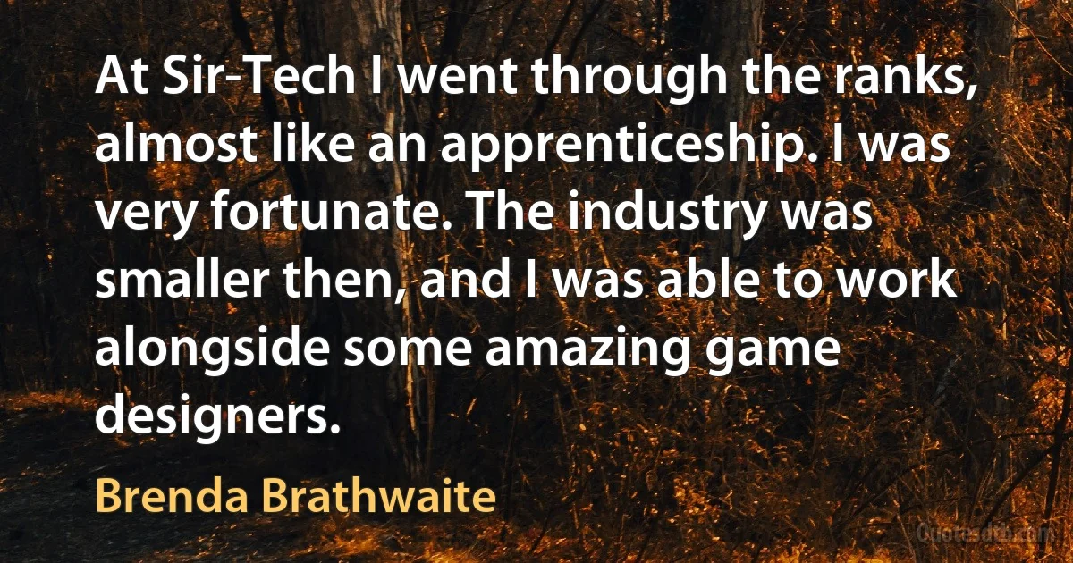 At Sir-Tech I went through the ranks, almost like an apprenticeship. I was very fortunate. The industry was smaller then, and I was able to work alongside some amazing game designers. (Brenda Brathwaite)