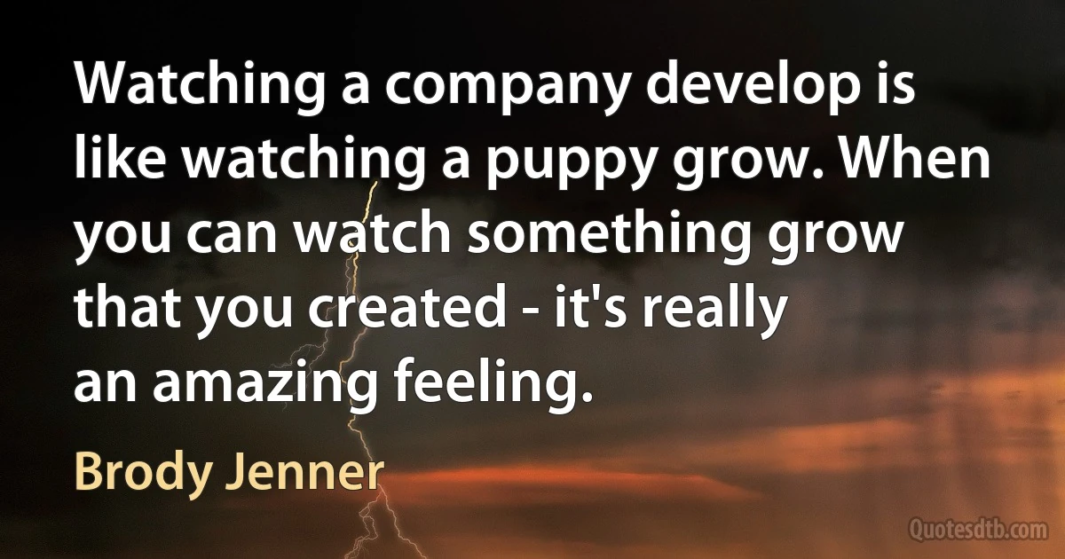 Watching a company develop is like watching a puppy grow. When you can watch something grow that you created - it's really an amazing feeling. (Brody Jenner)