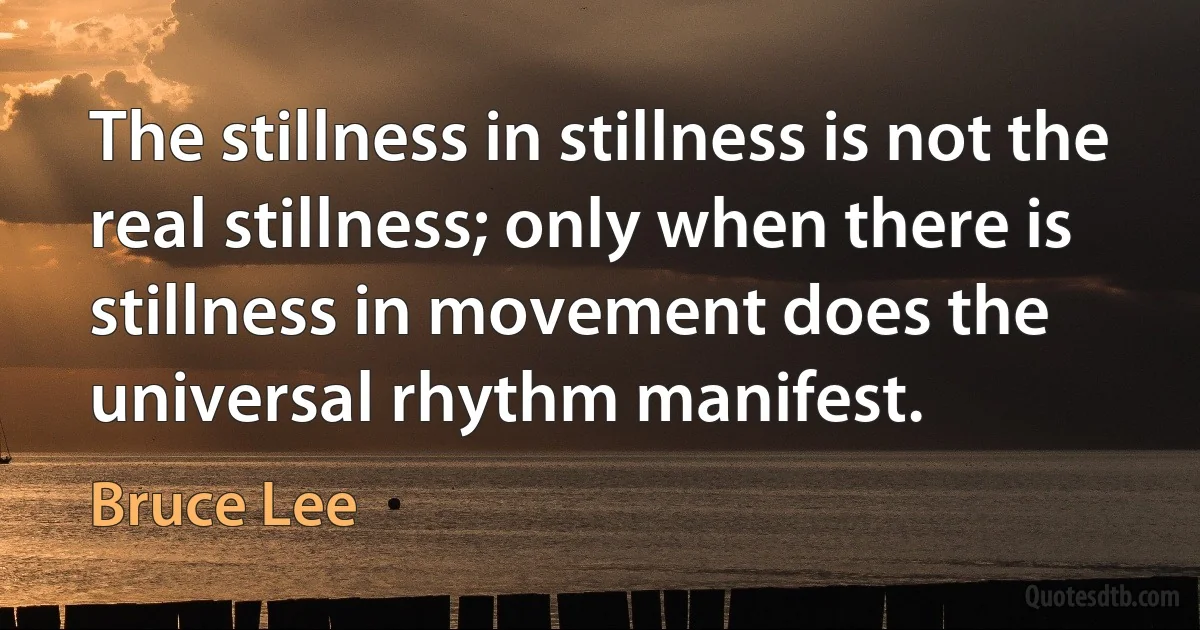 The stillness in stillness is not the real stillness; only when there is stillness in movement does the universal rhythm manifest. (Bruce Lee)