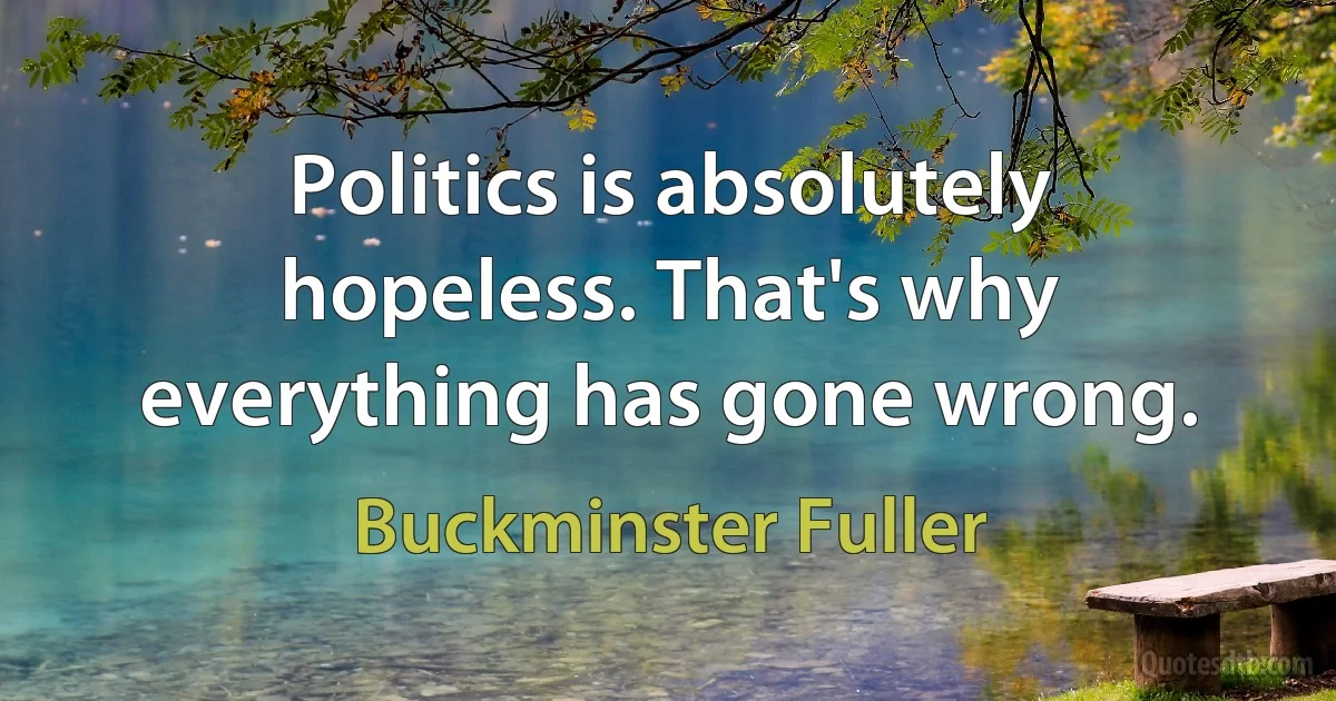 Politics is absolutely hopeless. That's why everything has gone wrong. (Buckminster Fuller)