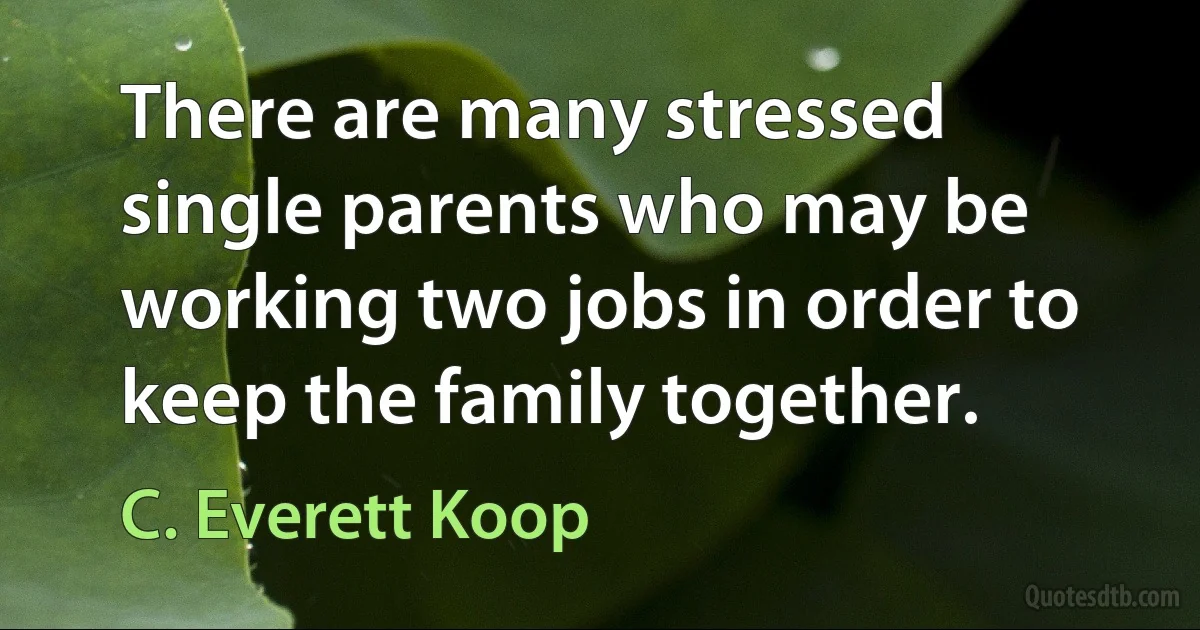 There are many stressed single parents who may be working two jobs in order to keep the family together. (C. Everett Koop)