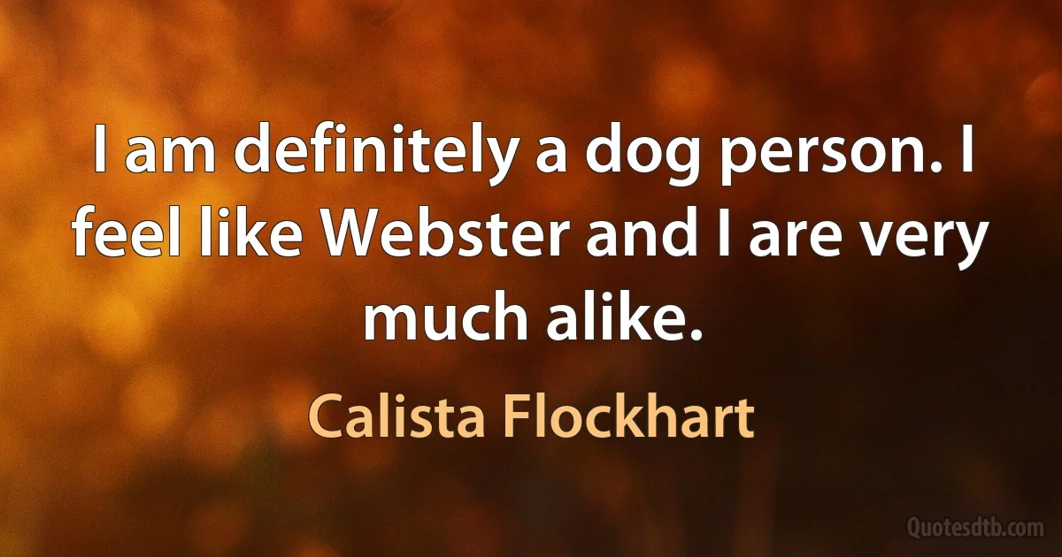 I am definitely a dog person. I feel like Webster and I are very much alike. (Calista Flockhart)