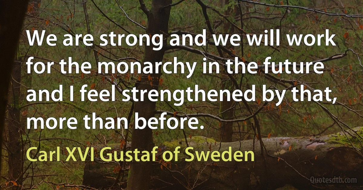 We are strong and we will work for the monarchy in the future and I feel strengthened by that, more than before. (Carl XVI Gustaf of Sweden)