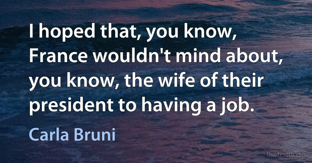 I hoped that, you know, France wouldn't mind about, you know, the wife of their president to having a job. (Carla Bruni)