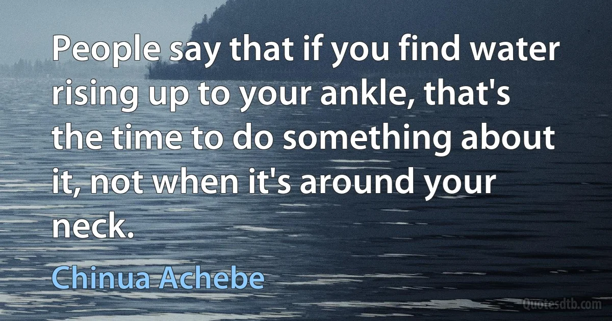 People say that if you find water rising up to your ankle, that's the time to do something about it, not when it's around your neck. (Chinua Achebe)