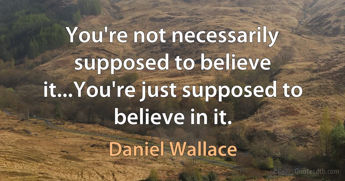 You're not necessarily supposed to believe it...You're just supposed to believe in it. (Daniel Wallace)