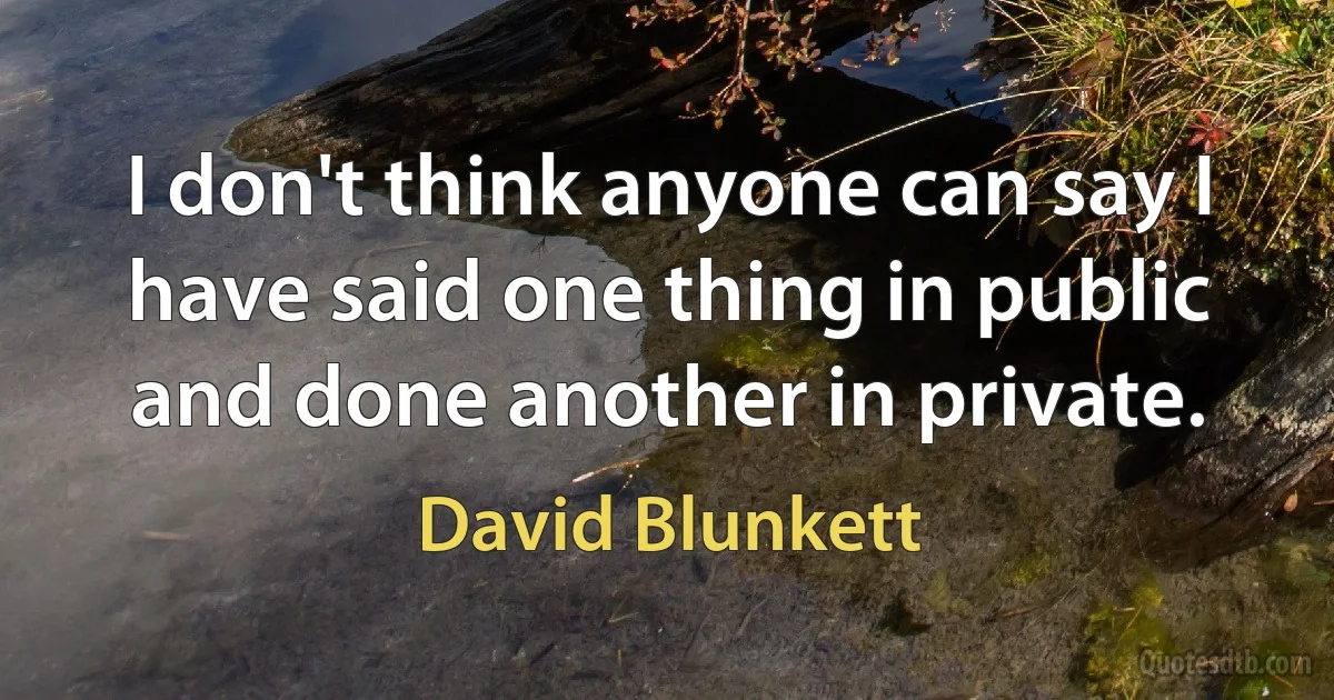 I don't think anyone can say I have said one thing in public and done another in private. (David Blunkett)