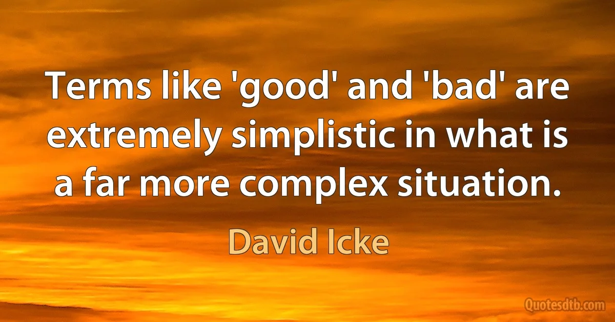 Terms like 'good' and 'bad' are extremely simplistic in what is a far more complex situation. (David Icke)