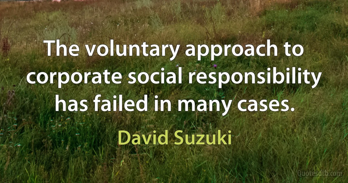 The voluntary approach to corporate social responsibility has failed in many cases. (David Suzuki)