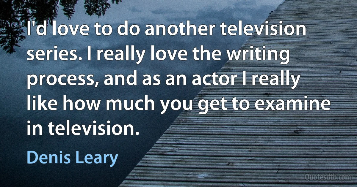 I'd love to do another television series. I really love the writing process, and as an actor I really like how much you get to examine in television. (Denis Leary)