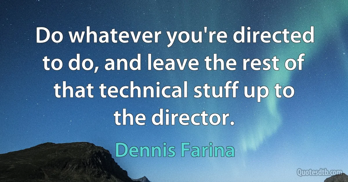 Do whatever you're directed to do, and leave the rest of that technical stuff up to the director. (Dennis Farina)