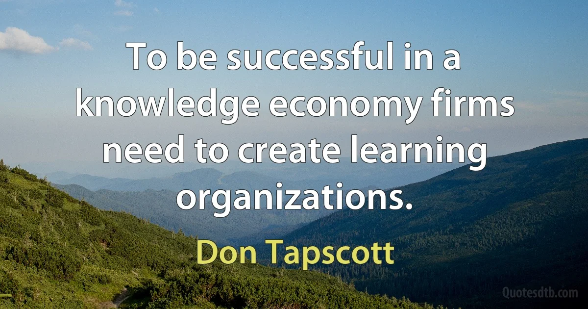 To be successful in a knowledge economy firms need to create learning organizations. (Don Tapscott)