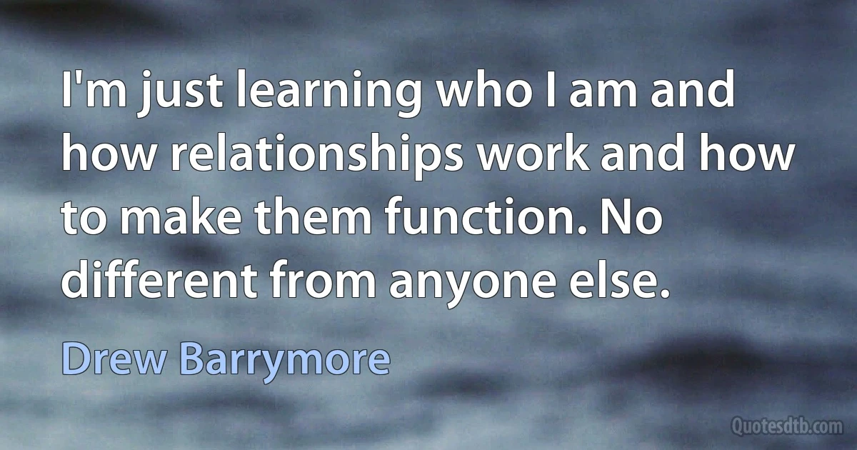 I'm just learning who I am and how relationships work and how to make them function. No different from anyone else. (Drew Barrymore)